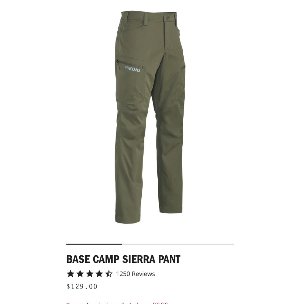 Kuiu Base Camp Sierra pants size 34, color olive